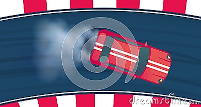 Sport car drifting on race track. Motorsport competition. Top view vector illustration. Vector Illustration