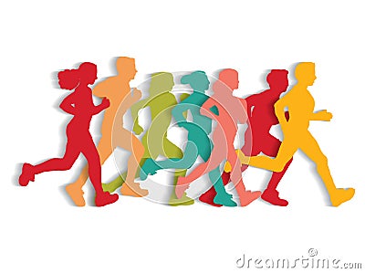 Sport running people cutout flat silhouette. Vector Illustration