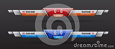 Sport scoreboard bars or lower third template with time and result display. Vector illustration. Vector Illustration