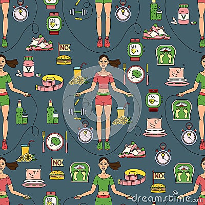 Sport seamless pattern. Weight Loss, Diet template. Vector Illustration