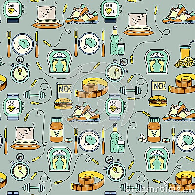 Sport seamless pattern. Weight Loss, Diet template. Vector Illustration