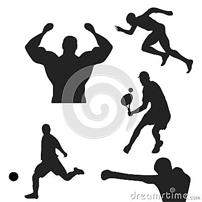 Sport - silhouette. Bodybuilder, boxer, tennis player, soccer player, workout, running. Stock Photo