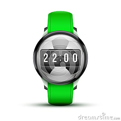 Sport Smart watch with time and football ball Vector Illustration