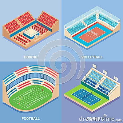 Sport stadium vector flat isometric icon set Vector Illustration
