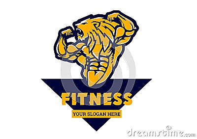 Sport strong bodybuilder lion logo Vector Illustration