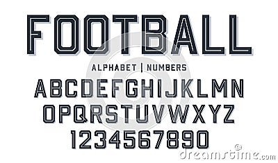 Sport style font. Football style font with lines inside. Athletic style letters and numbers for football kit Vector Illustration