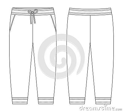 Sport style pants with pockets technical sketch. KIds trousers design template Vector Illustration