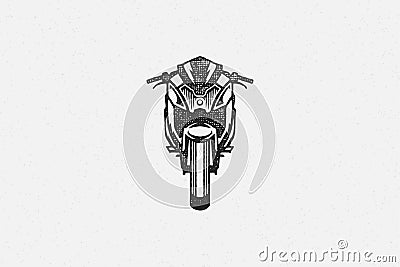 Sport superbike motorcycle silhouette front view hand drawn ink stamp vector illustration. Vector Illustration