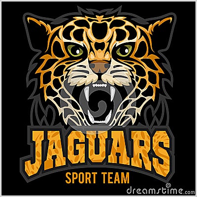 Sport team - Jaguar, wild cat Panther. Vector illustration, black background, shadow. Vector Illustration