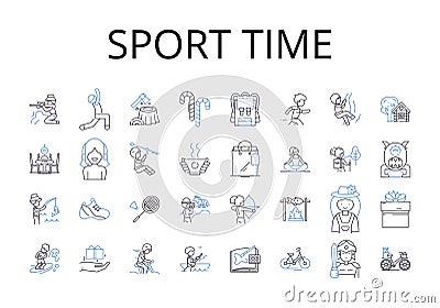 Sport time line icons collection. Pastime, Athleticism, Games, Recreation, Exercise, Leisure, Activity vector and linear Vector Illustration