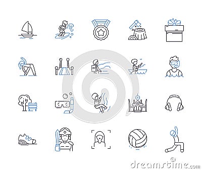 Sport time outline icons collection. Sports, Time, Athletics, Competition, Recreation, Exercise, Games vector and Vector Illustration