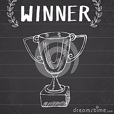 Sport trophy sketch doodle. Hand drawn winners prize on chalkboard background Vector Illustration