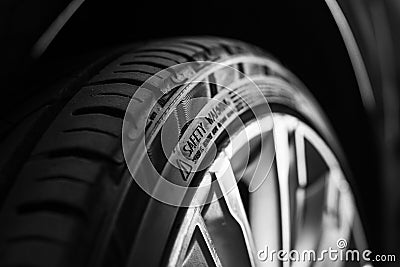 Rivne, Ukraine - 31.08.2022: Sport tyres on the wheels close up. Editorial Stock Photo