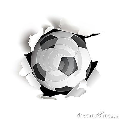 Sport vector illustartion with soccer ball coming out from paper Vector Illustration