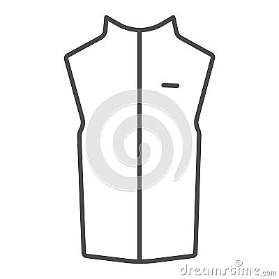 Sport vest thin line icon, Outdoor clothing concept, sleeveless jacket sign on white background, waistcoat with zipper Vector Illustration