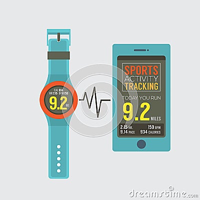 Sport Watch With Smartphone Activity Tracking Synchronize Vector Illustration