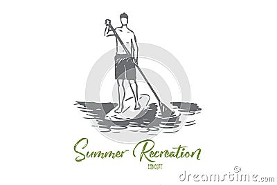 Sport, water, paddle, stand, sup concept. Hand drawn isolated vector. Vector Illustration