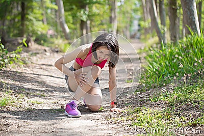 Sport woman with calf strain Stock Photo