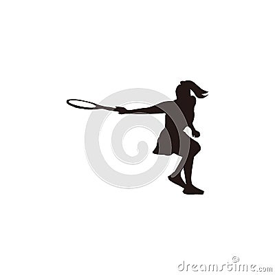 sport woman swing his tennis racket horizontally to reach the ball silhouette - tennis athlete forehand swing cartoon silhouette Vector Illustration