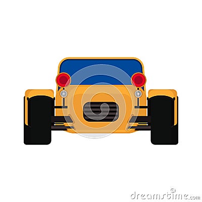 Sport yellow car front view vector transportation. Speed vehicle race power concept. Expensive model cartoon flat retro exotic Vector Illustration