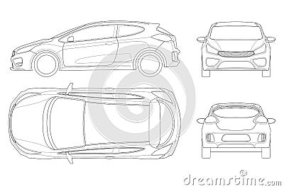 Sportcar or hatchback vehicle. SUV car set on outline, template Vector Illustration