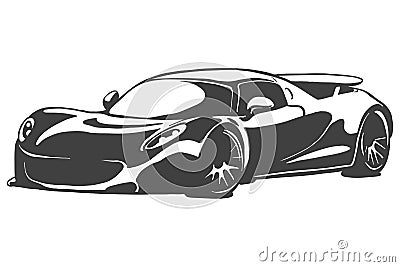 Sportcar vector black illustration isolated on white background. Hand drawn illustration. Vector Illustration