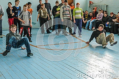 Sporting events at the school of the Kaluga region in Russia. Editorial Stock Photo