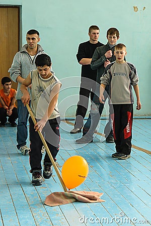 Sporting events at the school of the Kaluga region in Russia. Editorial Stock Photo