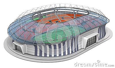 Sportive football stadium with transparent roof Cartoon Illustration