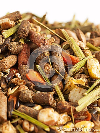 Sportive muesli background with black oats. for horse.macro Stock Photo