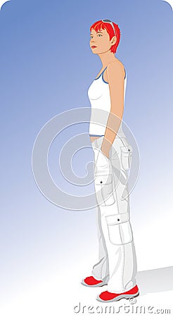 Sportive redhead young woman Vector Illustration