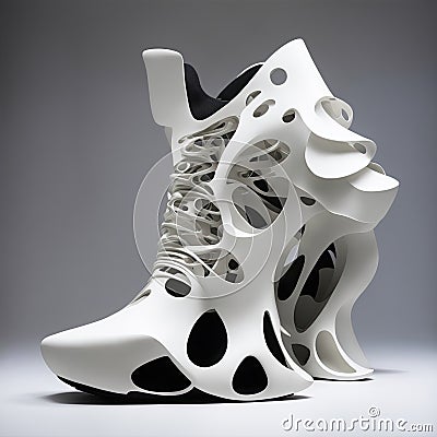 Sportive sneakers design in eclectic futuristic couture, 3D printing, futuristic, hybrid fashion fusion Stock Photo