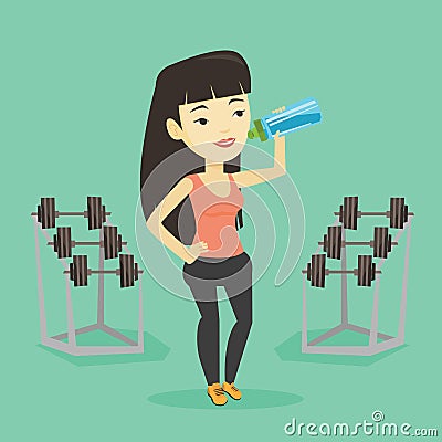 Sportive woman drinking water vector illustration. Vector Illustration