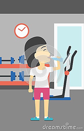 Sportive woman drinking water vector illustration. Vector Illustration