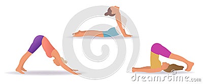 Sportive Young Womans Doin Yoga Vector Illustration