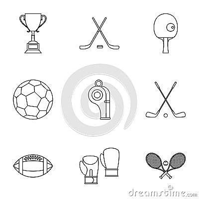 Sports accessories icons set, outline style Cartoon Illustration