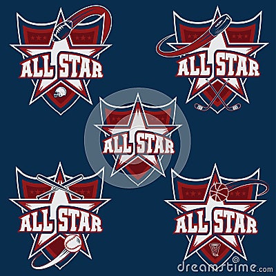 sports all star crests Vector Illustration