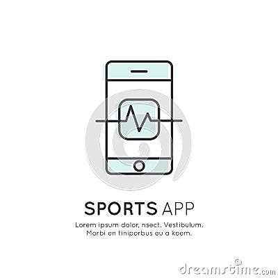 Sports App, Tracker Application, Cardio Training, Pulse Screen Vector Illustration