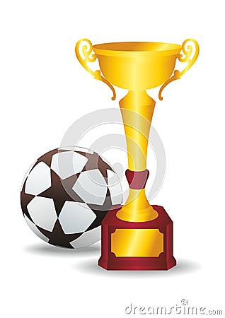 Sports award, athletic award with a soccer ball. Champions award, sport victory. Vector Illustration