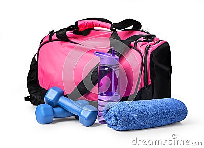 Sports bag with sports equipment Stock Photo