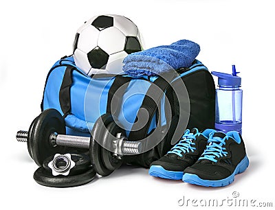 Sports bag with sports equipment Stock Photo