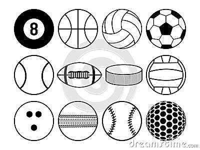 Sports balls black and white Vector Illustration