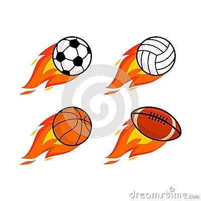 Sports balls with a fiery train Vector Illustration