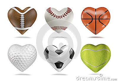 Sports balls hearts Stock Photo