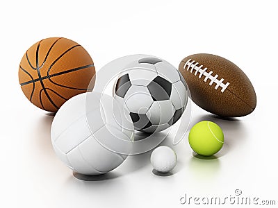 Sports balls on white background. 3D illustration Cartoon Illustration
