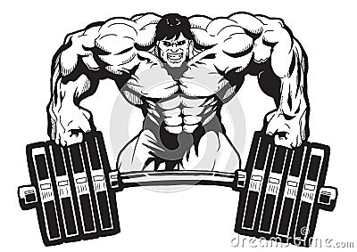 Super muscular bodybuilder with barbell Vector Illustration