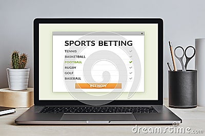 Sports betting concept on laptop screen on modern desk Stock Photo