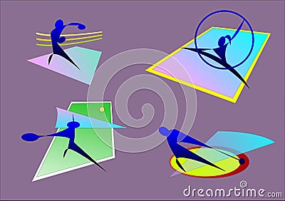 Sports, boxing, gymnastic, hammer, tennis Stock Photo