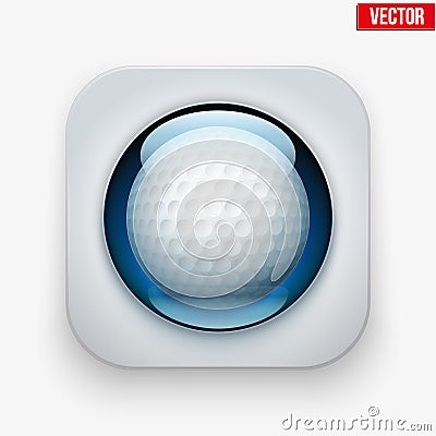 Sports button with ball under glass for website or Vector Illustration