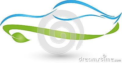 Sports car and plant, leaf, sports car and eco car logo Stock Photo